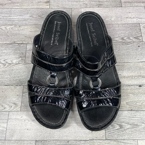 Josef Seibel Sandals Womens 10.5 41 Black Slip On Slides Open Toe Shoes Heels - Picture 9 of 10